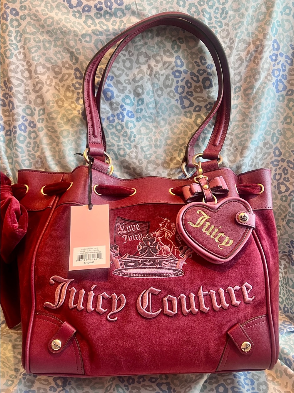 New Red Maroon Juicy Couture Purse Daydreamer Tote Bag Vintage Style Crown